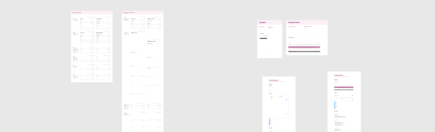 Design system documentation screens